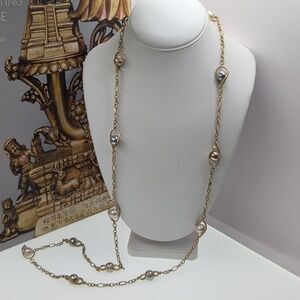 Lia Sophia Gold and Silver Long Necklace with Pearlescent Charms